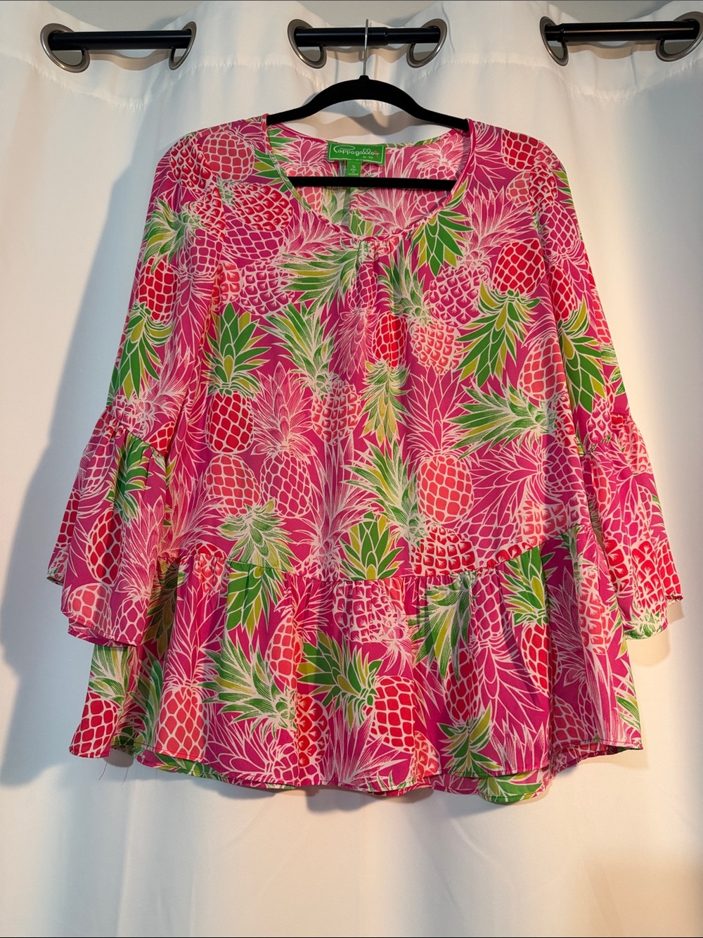 Hot Pink Hawaiian Tropical Pineapple Ruffle Tunic B5